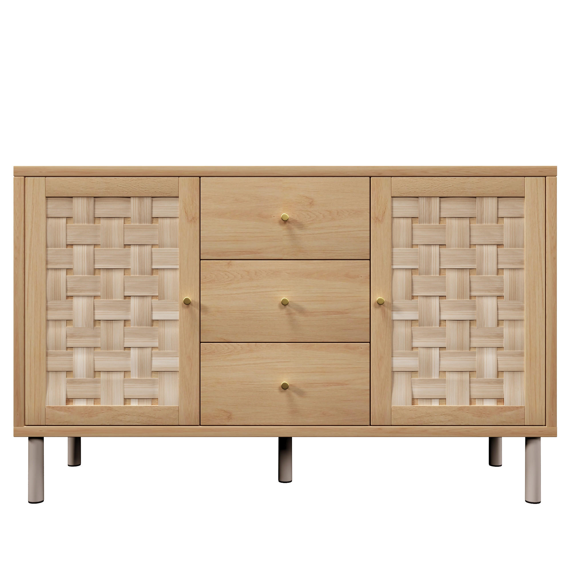 SIDEBOARD in Eichenoptik mit gewebten Fronten, 2 Türen und 3 Schubladen - Ekfärgad, Trä (120/70/40cm) - Urban Meuble
