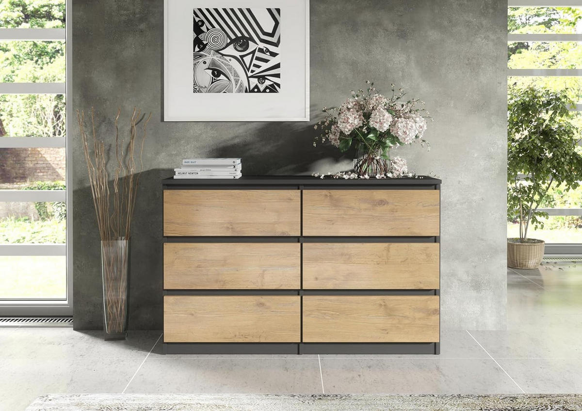 KOMMODE 120 Anthracite & Lancelot 120x78,5x39 cm - Anthrazit/Eschefarben, Holzwerkstoff (120/78.5/39cm) - Mobelsta