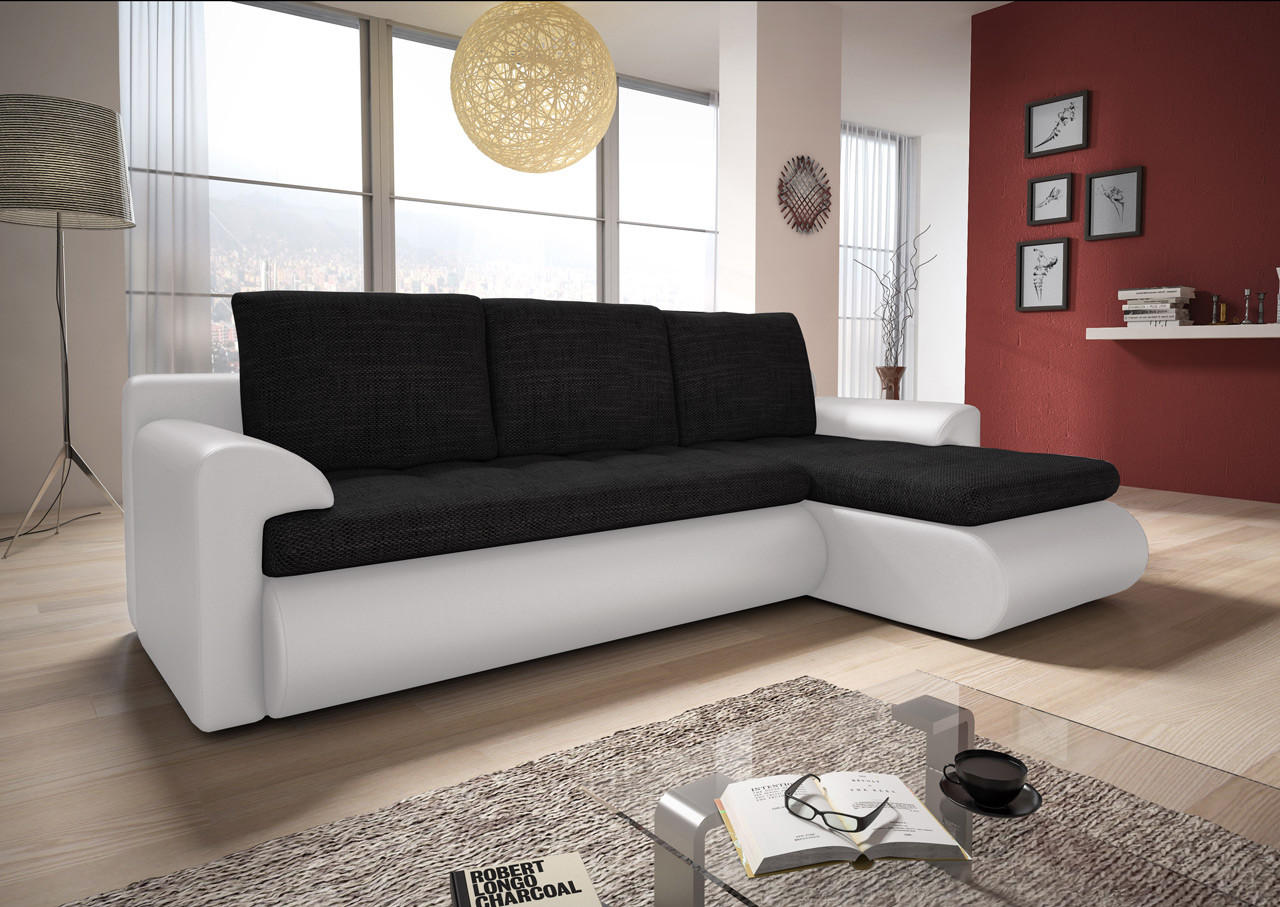 ECKSOFA Santi, Seite: Rechts - Schwarz/Weiß, Holz/Textil (226/152cm) - Sofnet