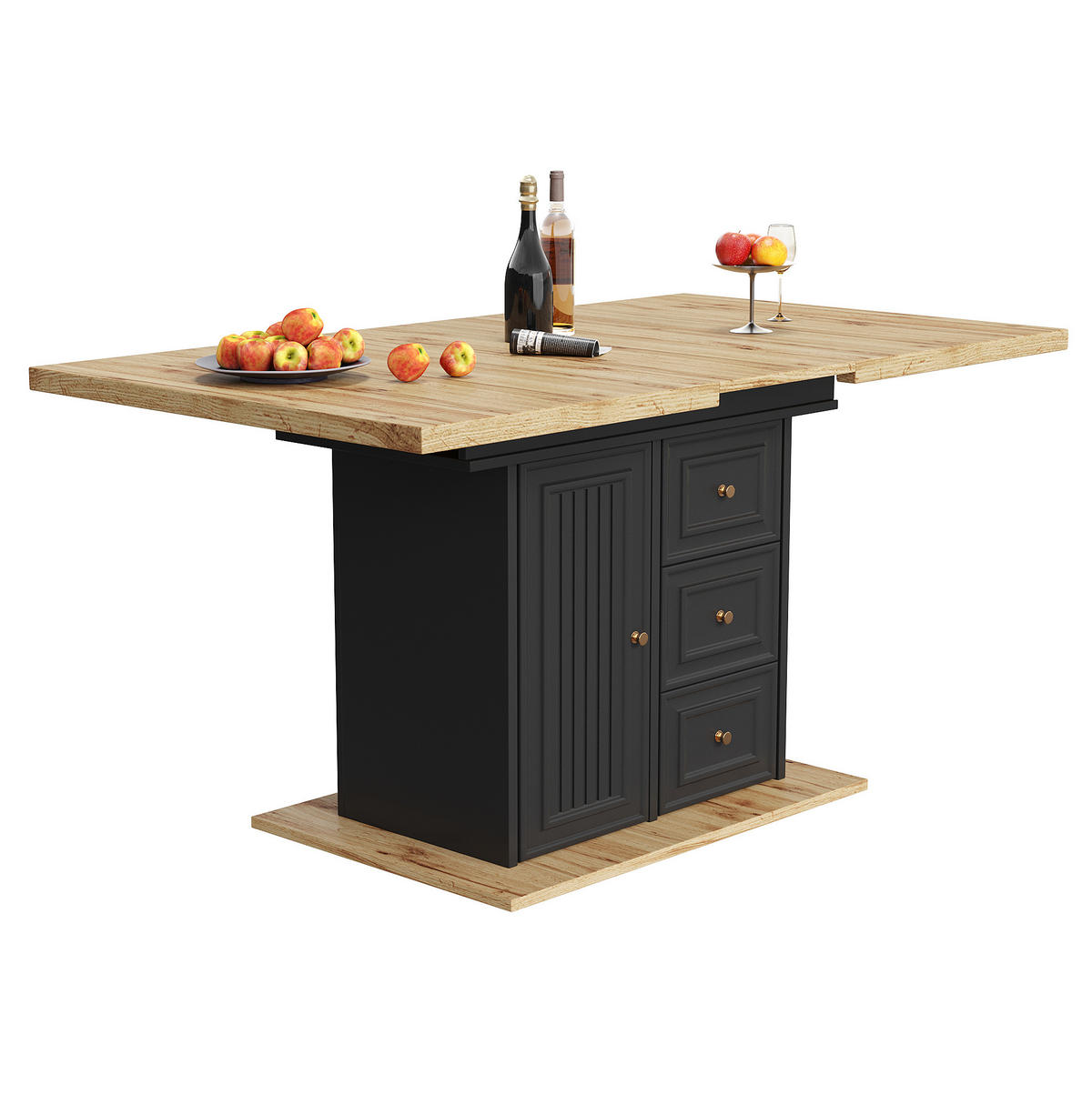 ESSTISCH 110-140x80x75 cm in Natur und Schwarz aus MDF in Holzoptik ausziehbar - Naturfarben, Holzwerkstoff (140/80/75cm) - Modfu