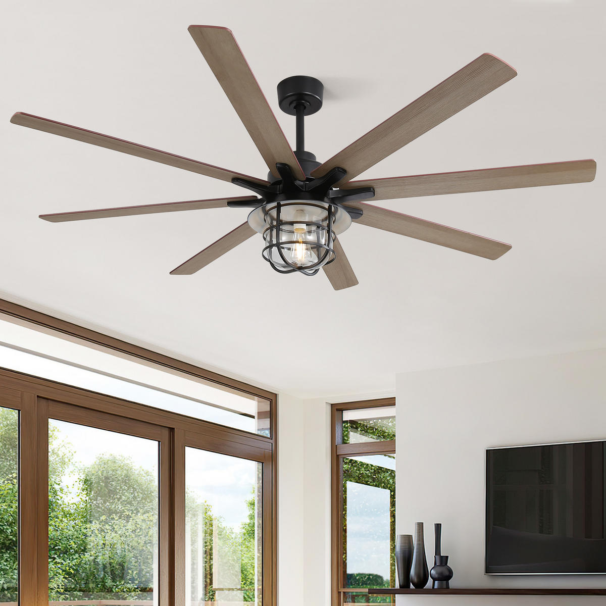 DECKENVENTILATOR DE-16281 66 Zoll Industrie mit E27-Lampe - Schwarz, Holzwerkstoff (168/168/30.8cm) - ComfortXL