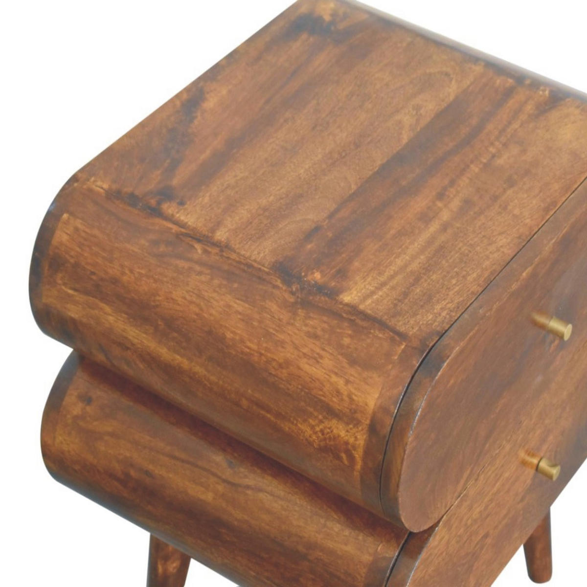 NACHTTISCH mit zwei Schubladen, nordischen Beinen, in Braun. - Messingfarben/Braun, Mangoholz/Holz (45/50/35cm) - Artisan Furniture