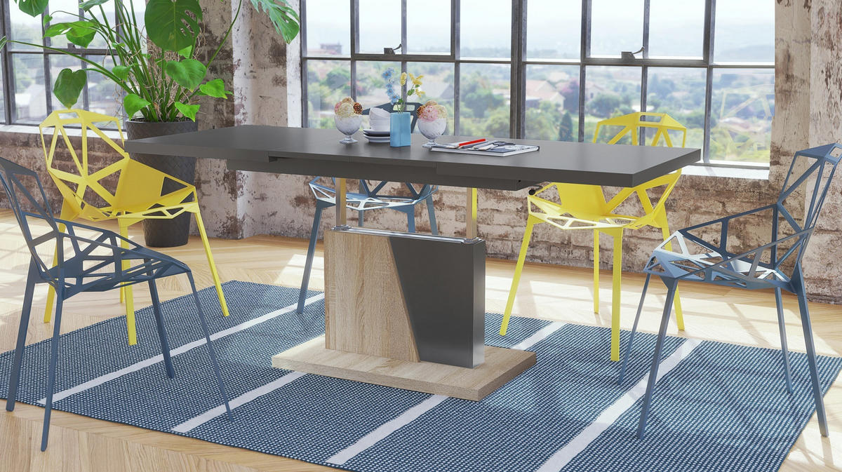 COUCHTISCH rechteckig Anthrazit matt - Sonoma ausziehbar höhenverstellbar - Anthrazit/Sonoma Eiche, Holzwerkstoff (70/120/60cm) - designimpex