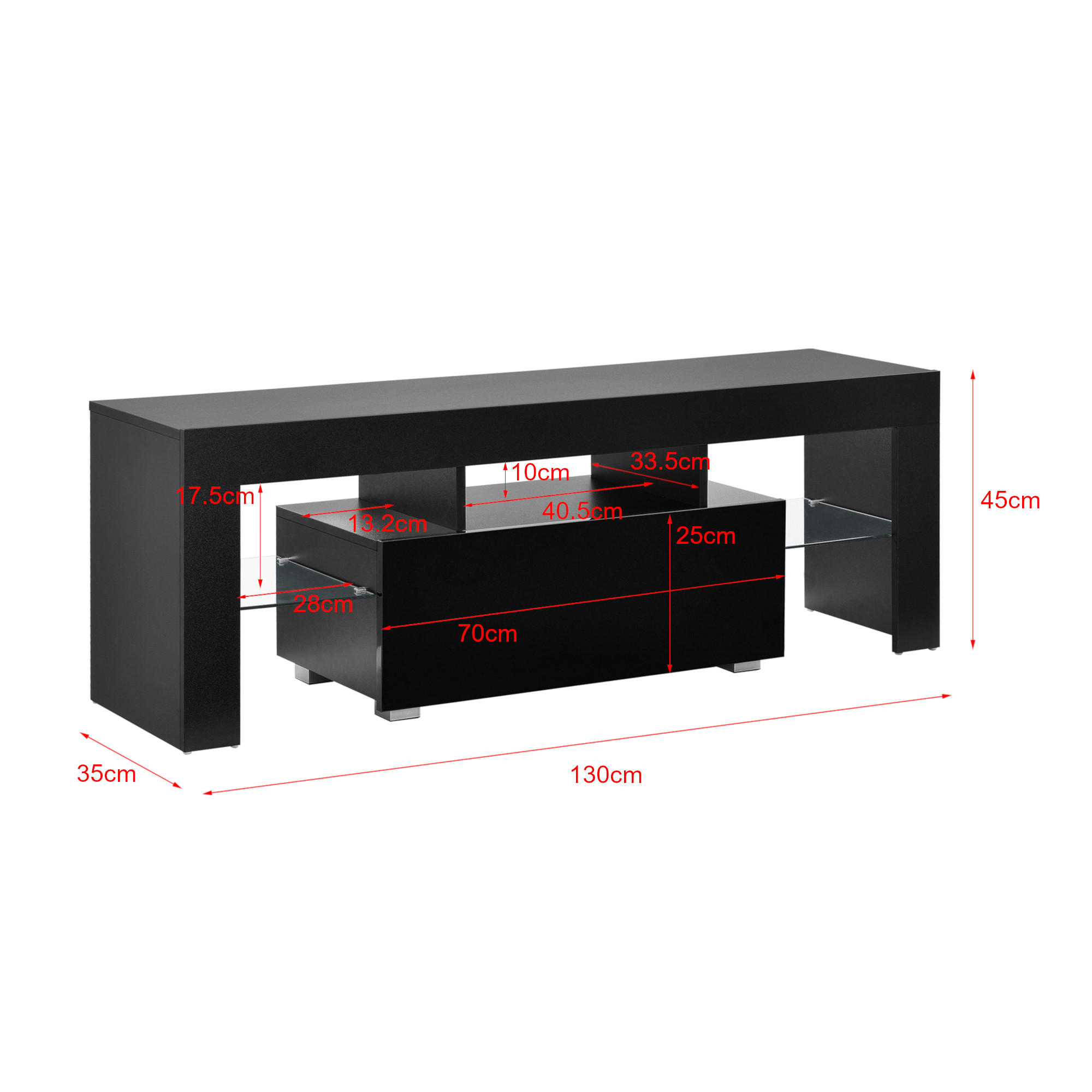 TV-ELEMENT Grimsey - Schwarz Hochglanz, Glas/Holzwerkstoff (130/45/35cm) - [en.casa]