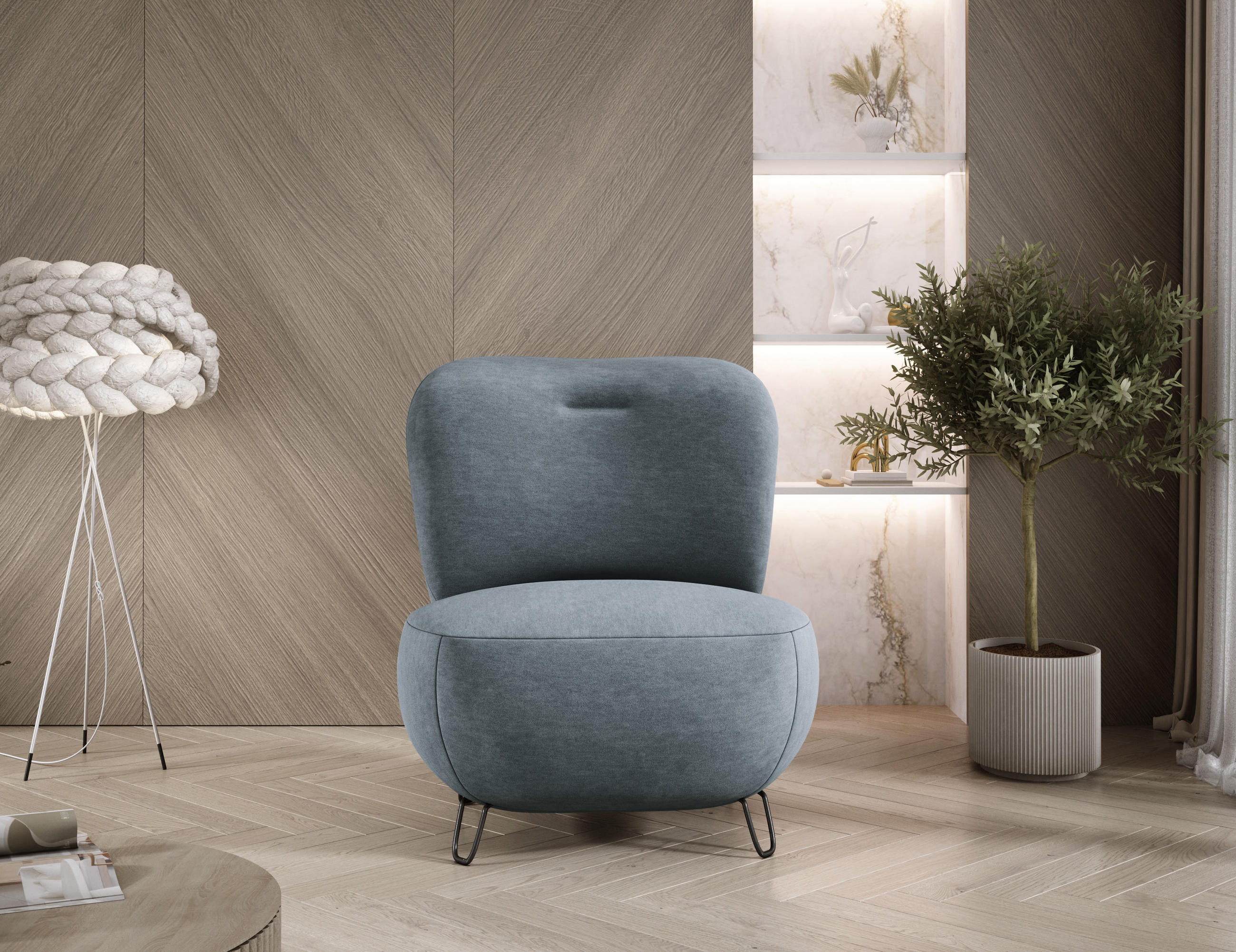 SESSEL LUIS, Skandinavischer Stil – Freistehend, 82×56×82 cm, NAVY - Blaugrau/Schwarz, Holz/Textil (82/82/66cm) - DomoHome