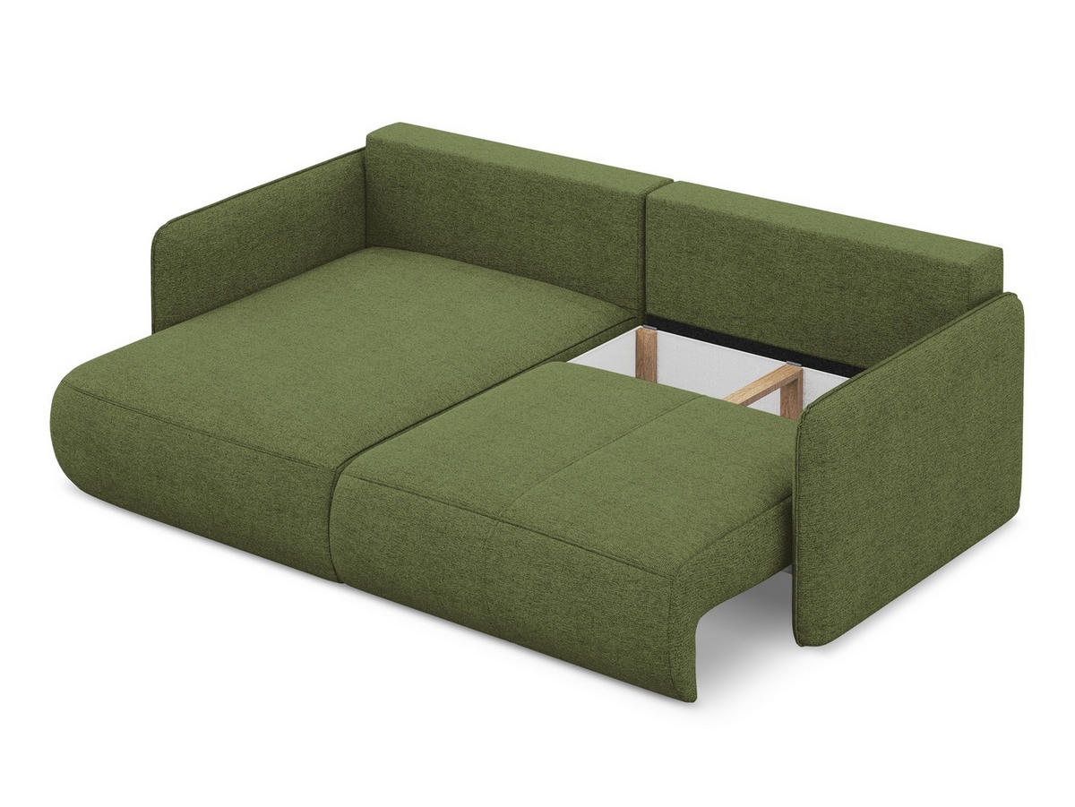 ECKSOFA mit Schlaffunktion Chenille Stoff Grün - Dunkelgrün/Schwarz, Kunststoff/Textil (148/207cm) - Makamii