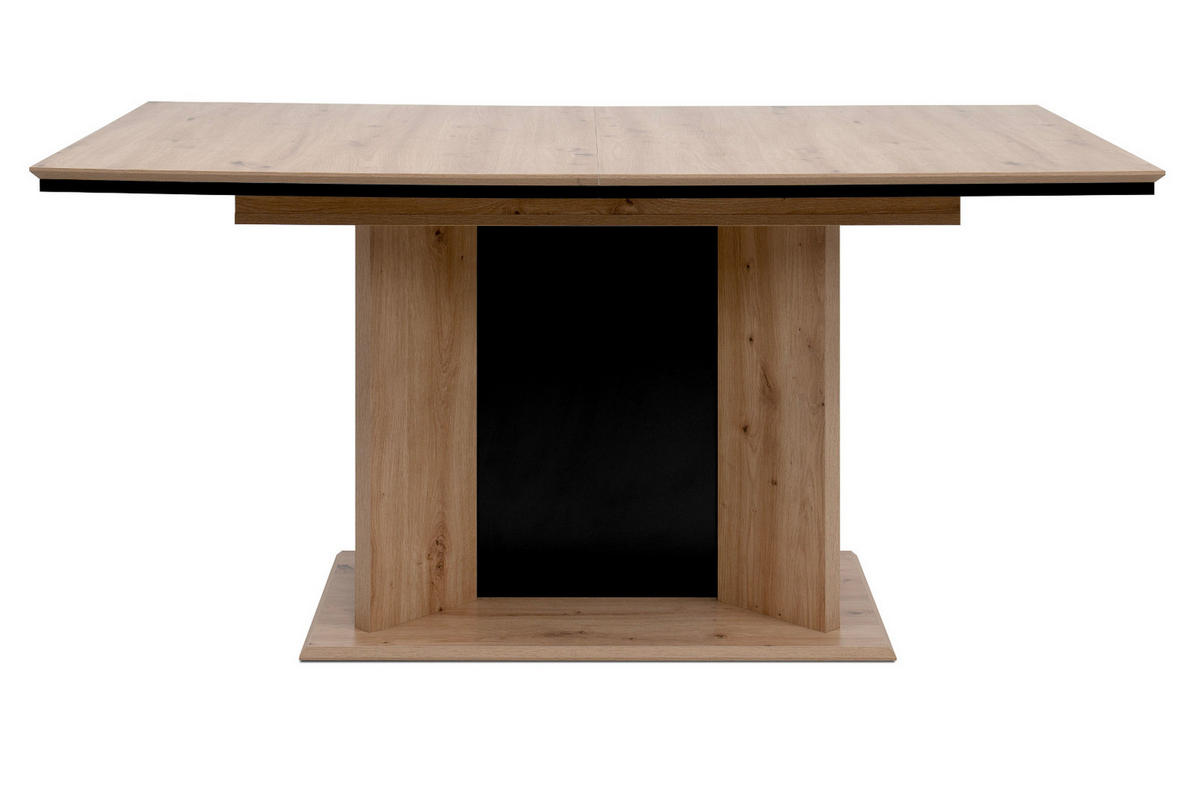 ESSTISCH Eiche Artisan, schwarz, Säulentisch ausziehbar 160 - 200 x 90 cm - Schwarz/Eiche Artisan, Holzwerkstoff (160/90/76cm) - Furn.Design