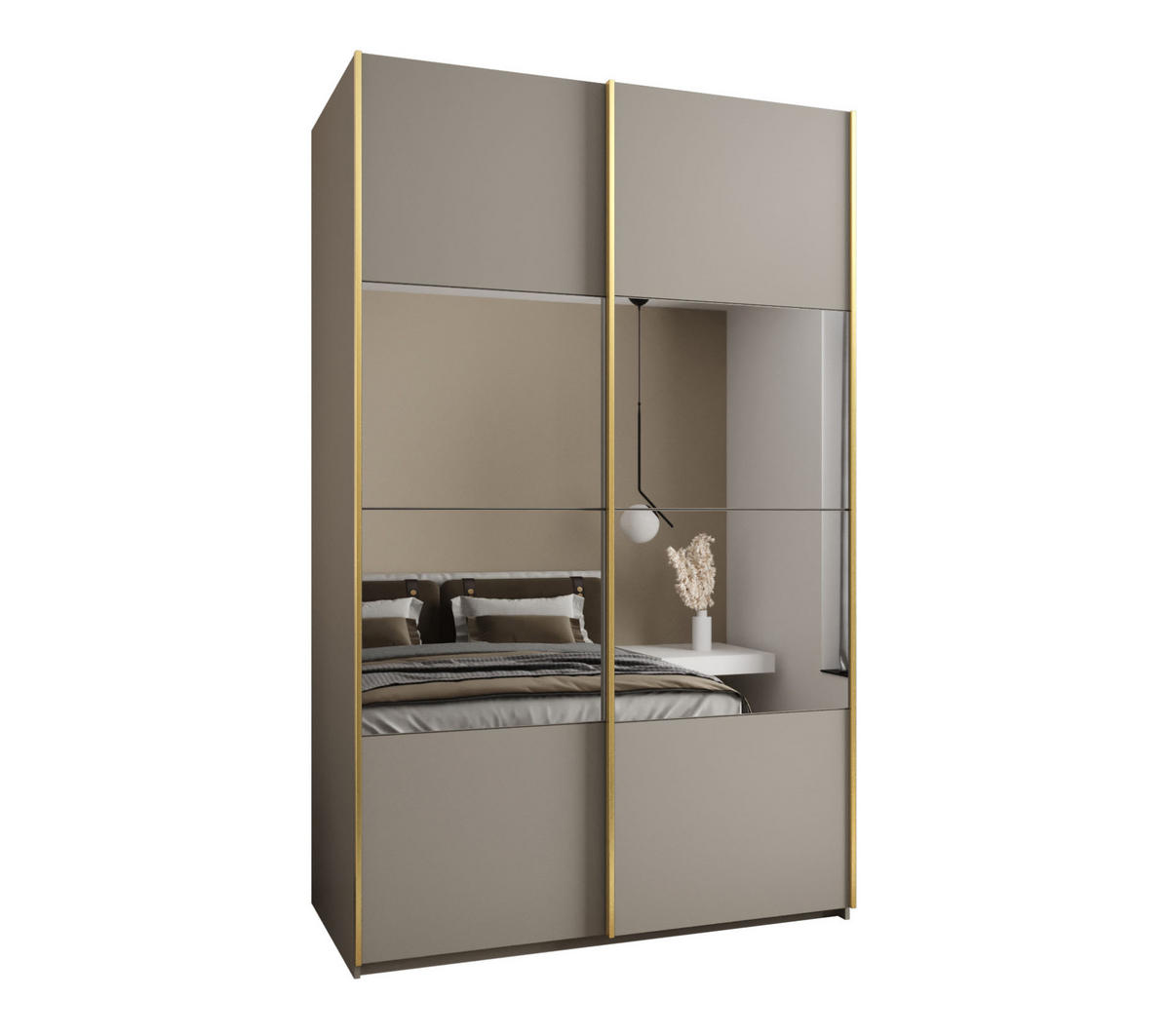 SCHWEBETÜRENSCHRANK 245,5/150/64 2-türig - Kaschmir/Goldfarben, Holz/Metall (150/245/64cm) - Abiks Möbel