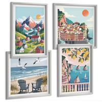 BILDER SET 4er Set - 50x50 cm & 40x60 cm Silberner Rahmen - Farbenfrohe Berge und Küstenstädte - Silberfarben, Kunststoff (50/50cm) - TULUP