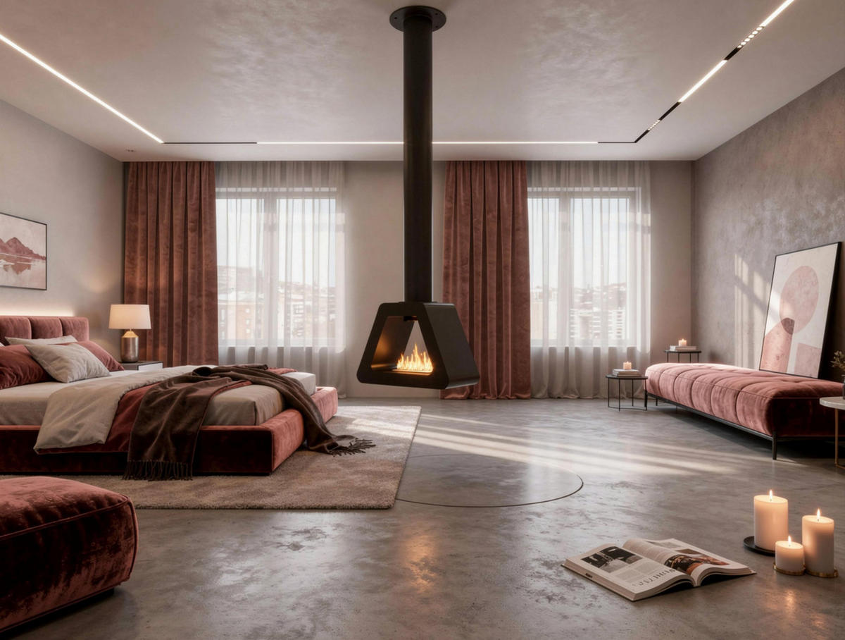 BIOETHANOL-KAMIN Schwarz Deckenmodell mit Rohr inklusive 1.5 L Brennblock - Schwarz, Metall (60/40/190cm) - Purline