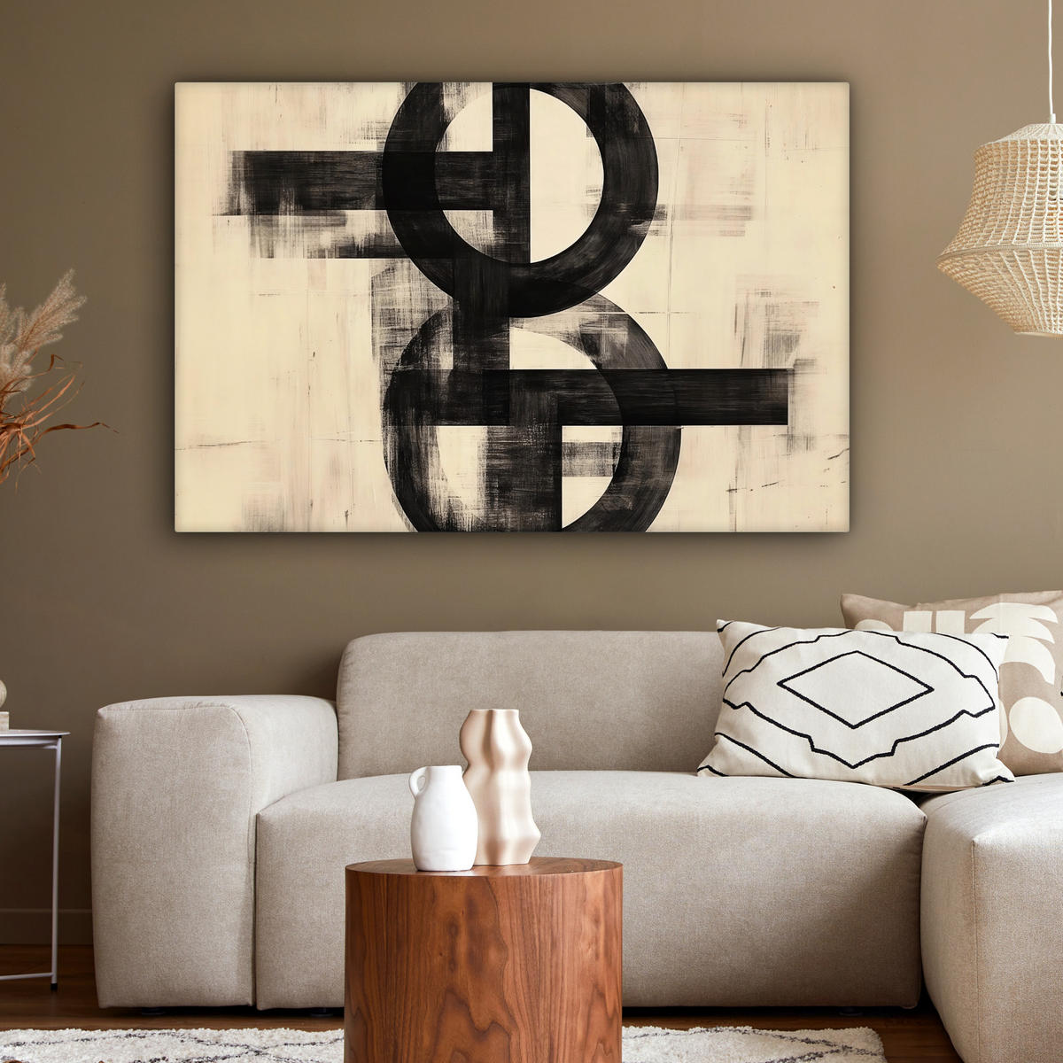 LEINWANDBILD Kreise - Balken - Schwarz - Abstrakt Groß 140x90 cm - Schwarz, Textil (140/90cm) - MuchoWow