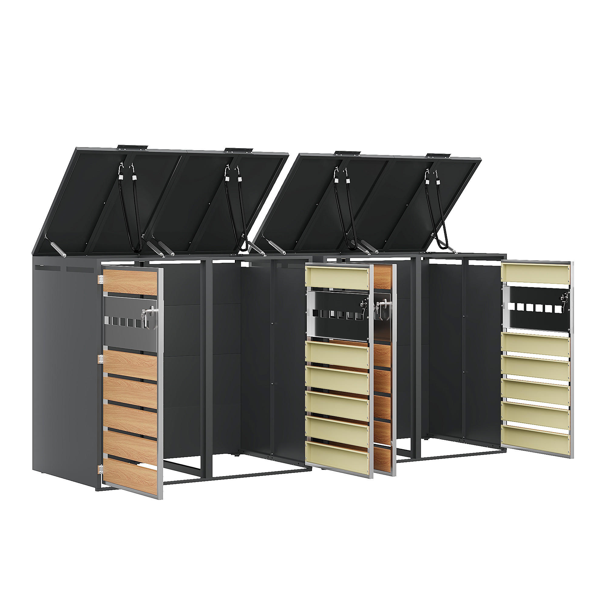MÜLLTONNENBOX 4 Türen Holzoptik abschließbar Klappdeckel - Multicolor, Metall (160/236/264cm) - FLIEKS