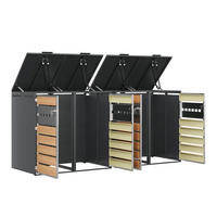 MÜLLTONNENBOX 4 Türen Holzoptik abschließbar Klappdeckel - Multicolor, Metall (160/236/264cm) - FLIEKS
