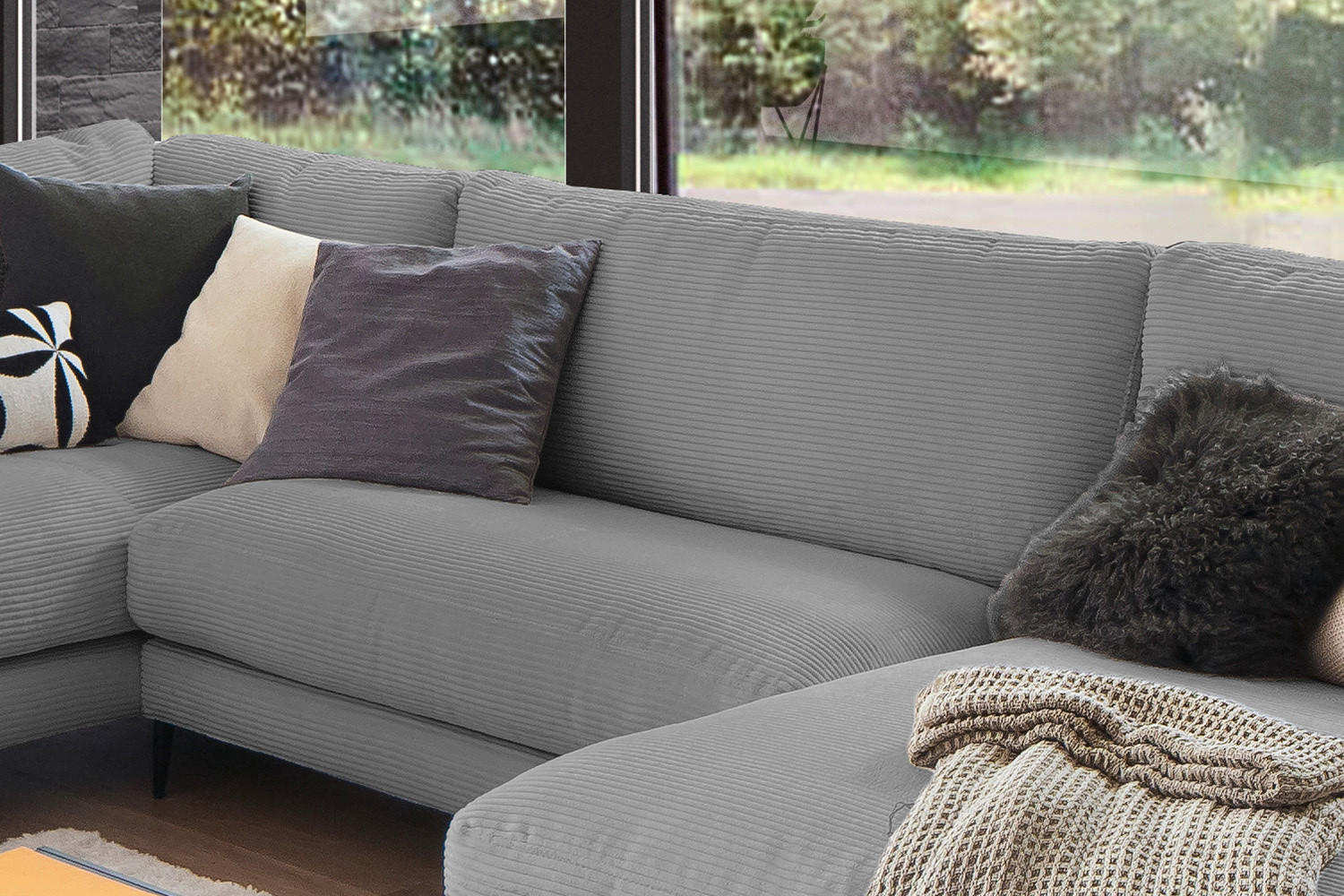 Thumbnail - Kawola Wohnlandschaft, Grau, Textil, Echtholz, 3-Sitzer, Füllung: Kaltschaum, U-Form, 341x84x223 cm, Wohnzimmer, Sofas &...