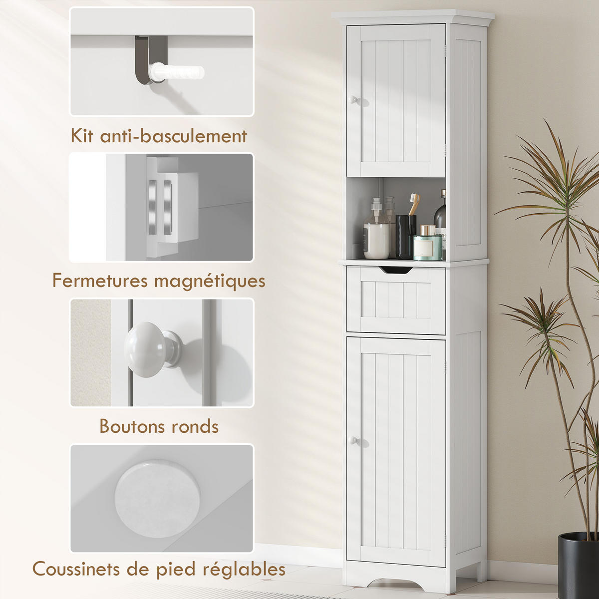 HOCHSCHRANK DE-12517 40/30/170 cm mit LED-Beleuchtung Weiß - Weiß, Holzwerkstoff (30/170/40cm) - ComfortXL