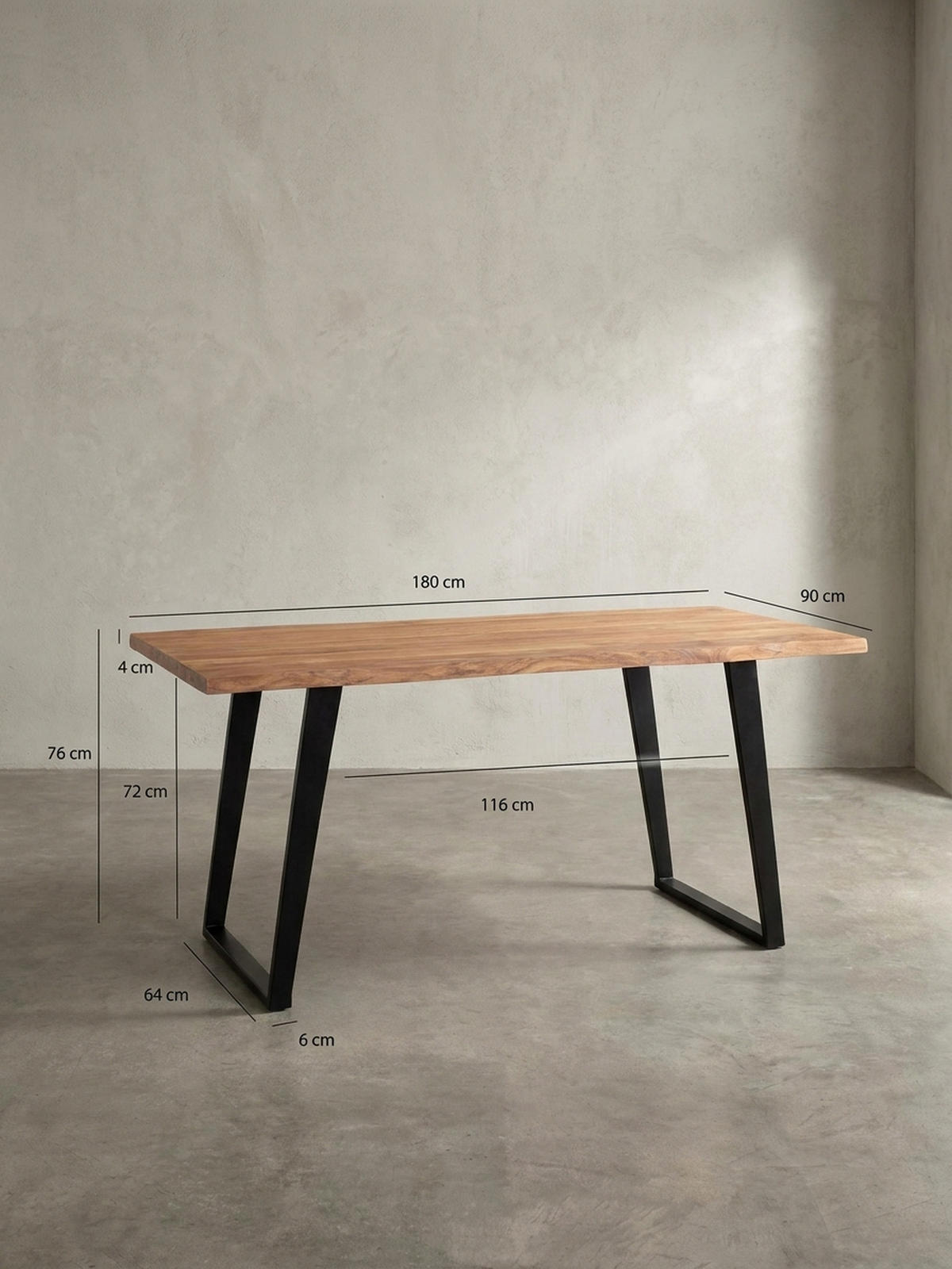 SCHREIBTISCH Massivholz Baumkante U-Gestell Handarbeit ATOLL, Goldbraun-Schwarz 180x90x76 cm - Schwarz/Braun, Holz/Metall (90/180/76cm) - KADIMA DESIGN