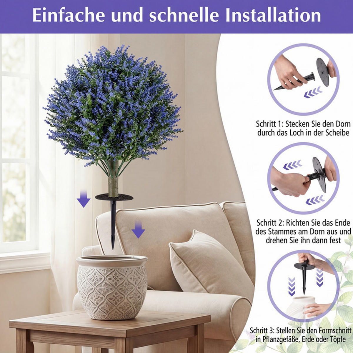 KUNSTLAVENDEL mit Erdspieß lila(2er-Set) - Lila, Kunststoff (60cm) - COSTWAY