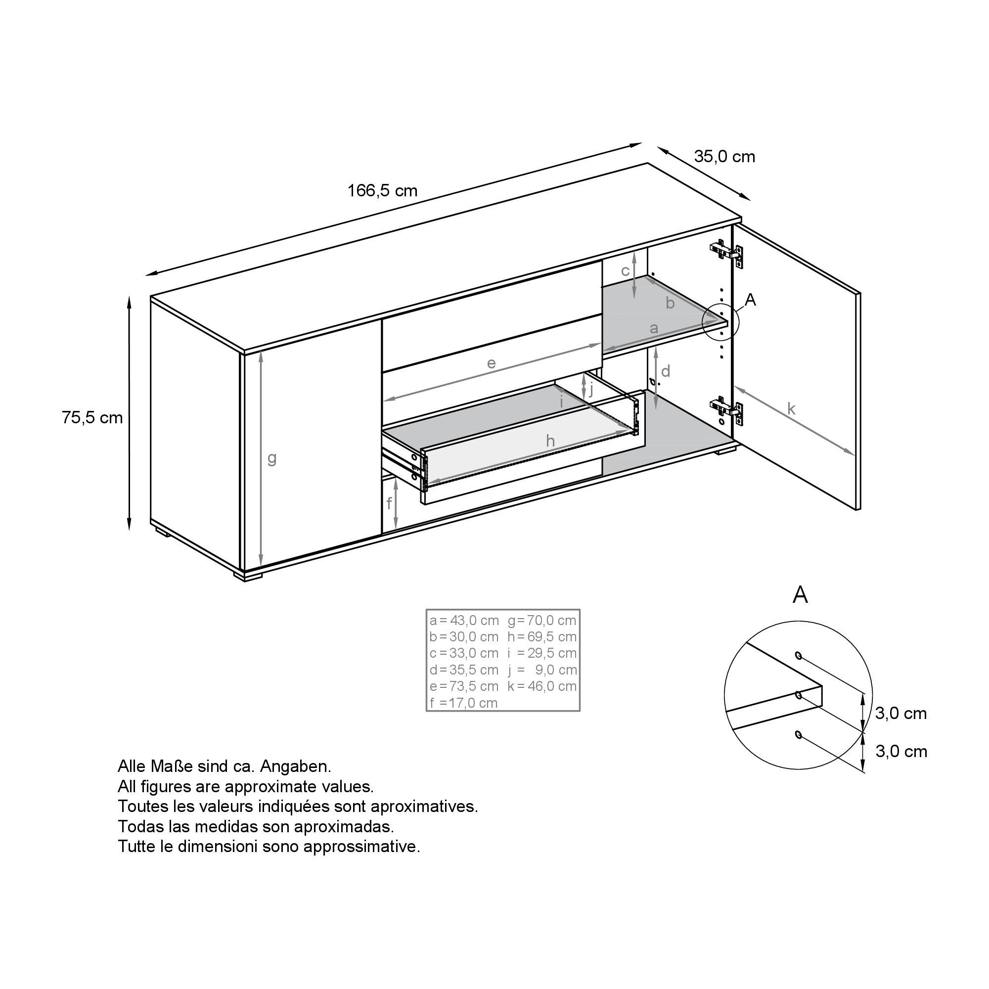 Thumbnail - Vladon Sideboard, Weiß, Holzwerkstoff, 166.5x75.5x35 cm, Wohnzimmer, Kommoden & Sideboards, Sideboards