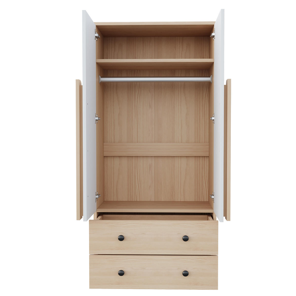 GARDEROBENSCHRANK mit Doppeltüren Schubladen Ablagefächern 70/40/170 cm - Naturfarben/Weiß, Holzwerkstoff/Metall (70/170/40cm) - EVRYAE