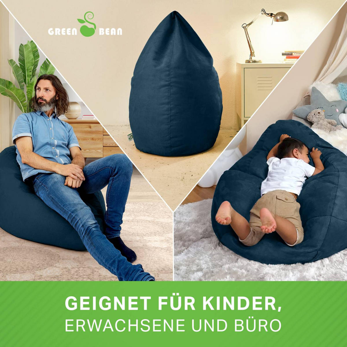 SITZSACK "Drop" 60x60x90cm - 220L - Dunkelblau, Textil (60/90/60cm) - Green Bean