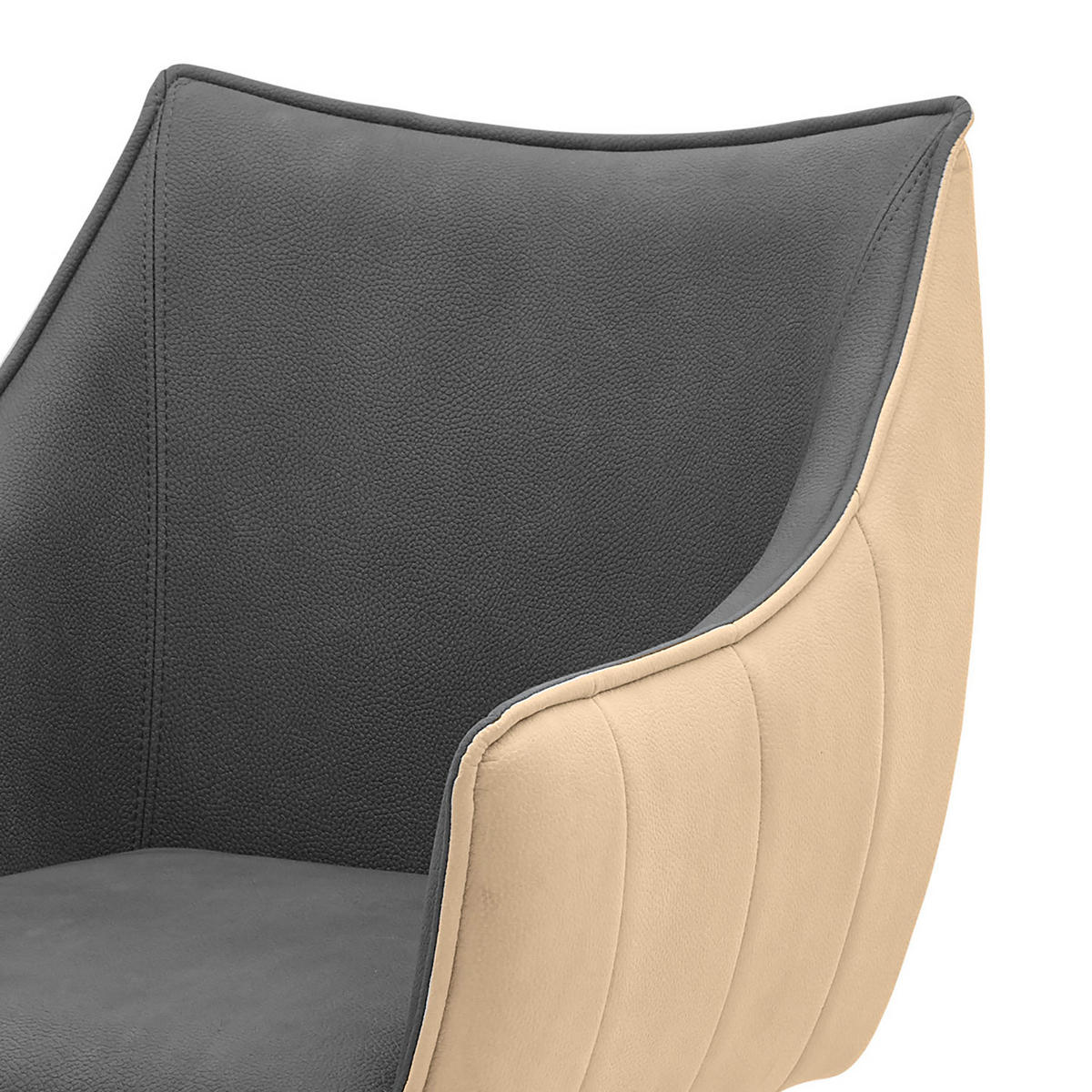 ARMLEHNENSTUHL - 2er-Set - Microfaser / Metall - Grau / Beige / Anthrazit - Anthrazit/Beige, Textil/Metall (61/88/62cm) - home24