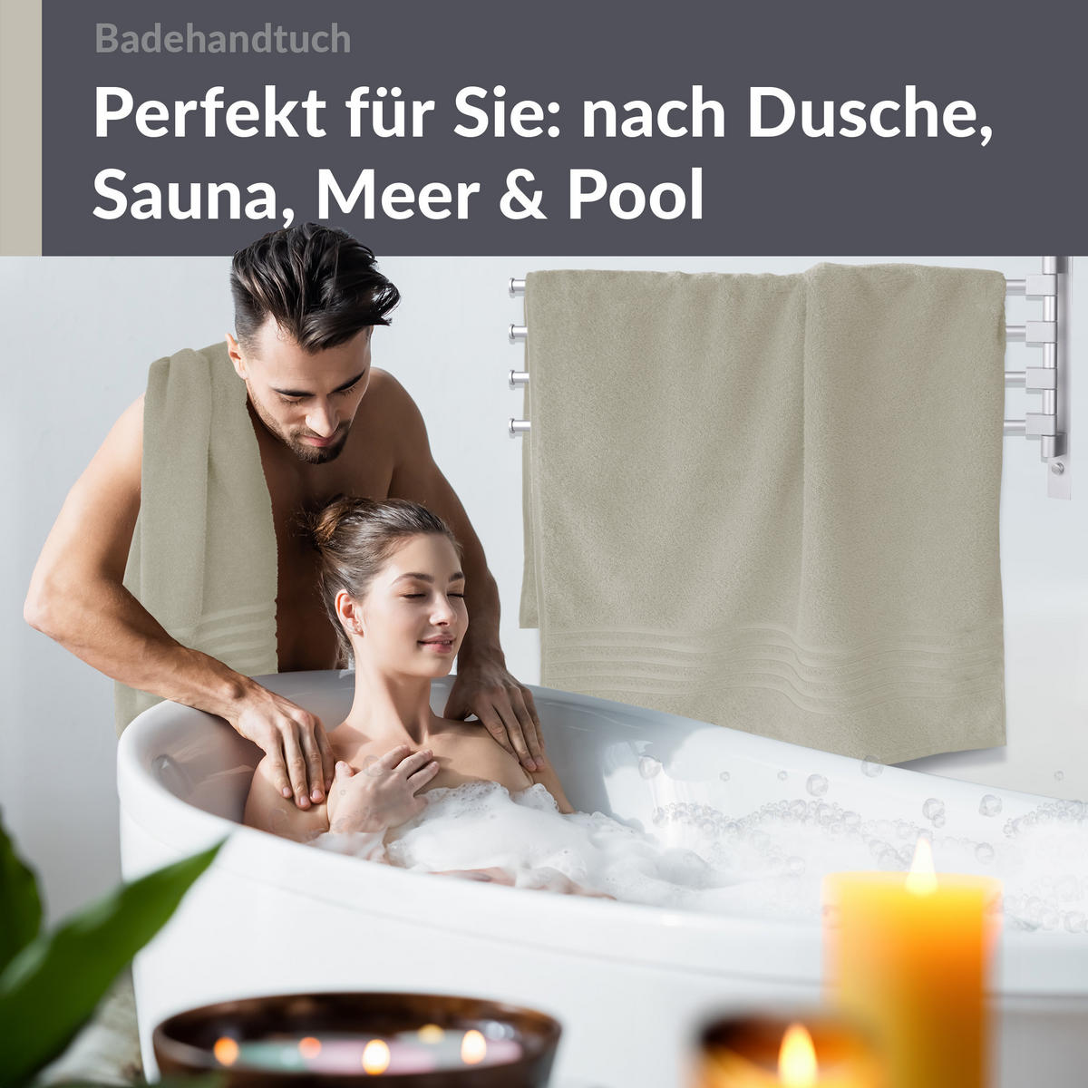 BADETUCH London Kiesel Grau 2er Set 100x150 - Sandfarben, Textil (100/150cm) - Lashuma