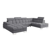 WOHNLANDSCHAFT mit Schlaffunktion und Bettkasten Ottomane RECHTS COMA U 345x203x79 Grau Velours - Grau, Holzwerkstoff/Textil (203/79/345cm) - ALTDECOR