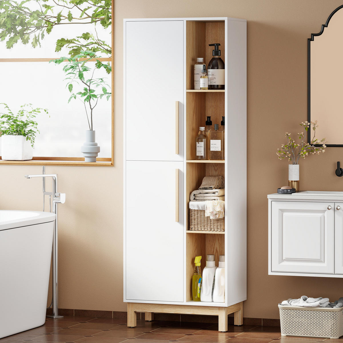BÜCHERREGAL DE-08520 4 offene Regale & 2 Schränke Weiß - Weiß, Holzwerkstoff (35/176/62.5cm) - ComfortXL