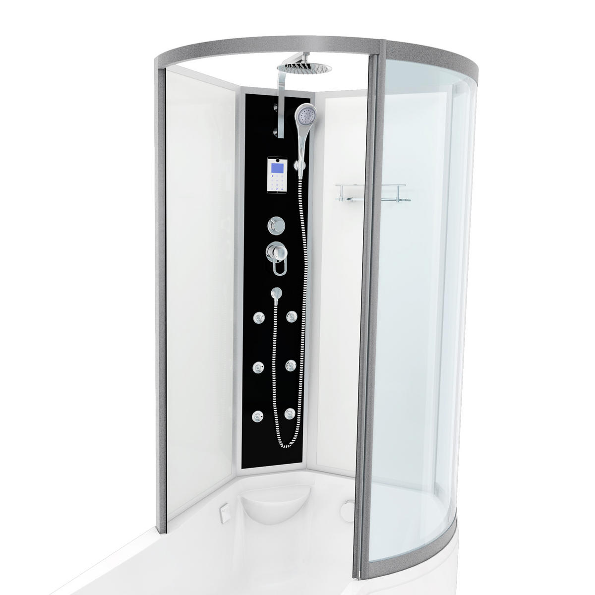 DUSCHKABINE mit Wanne K50-L01 Weiß 170x100 - Weiß, Glas/Kunststoff (170/98/225cm) - AcquaVapore by Sandra Jentho
