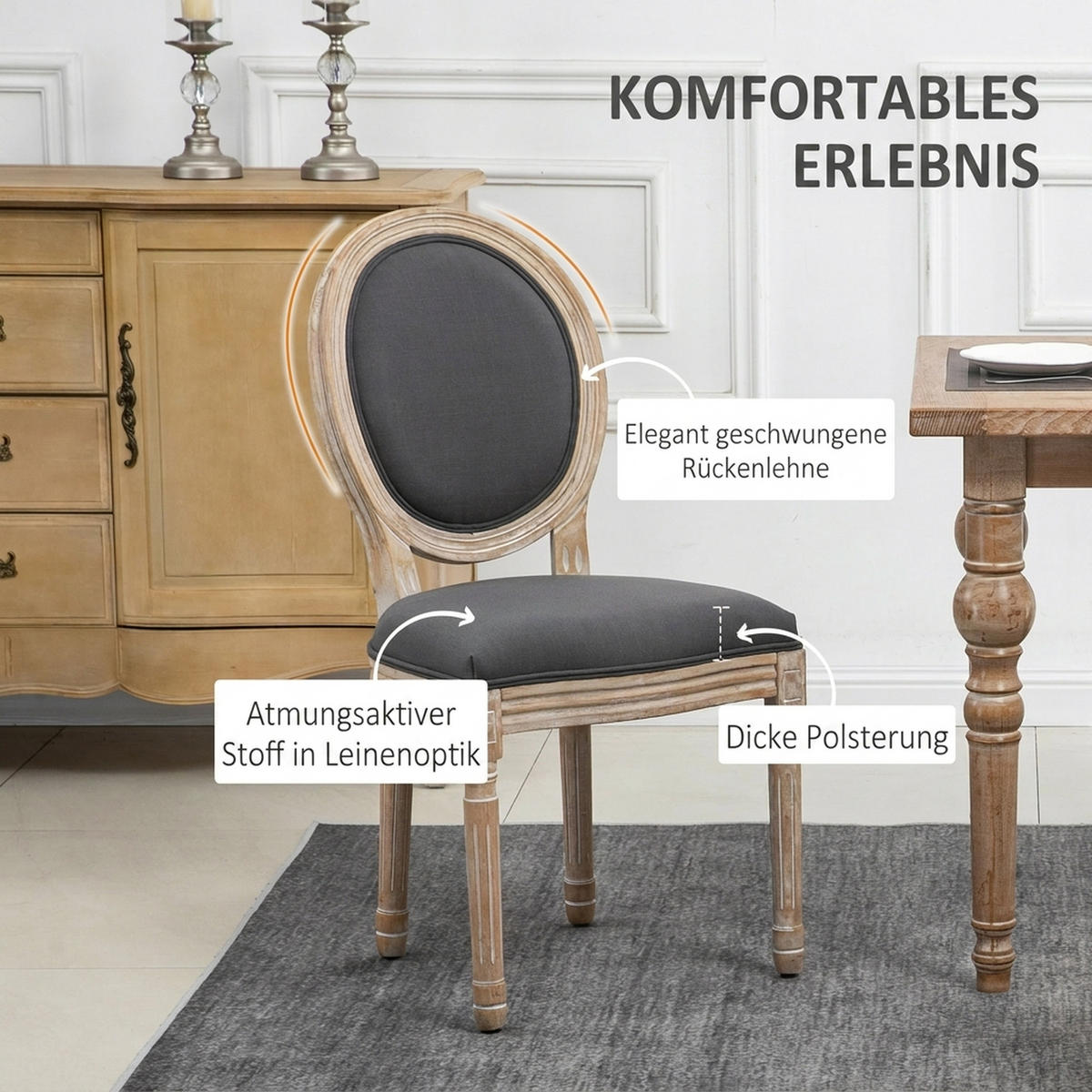 MATSALSSTOLAR, 2-set, skumgummi, grå naturlig - Naturfärgad/Grå, Trä/Textil (56/96/49cm) - HOMCOM