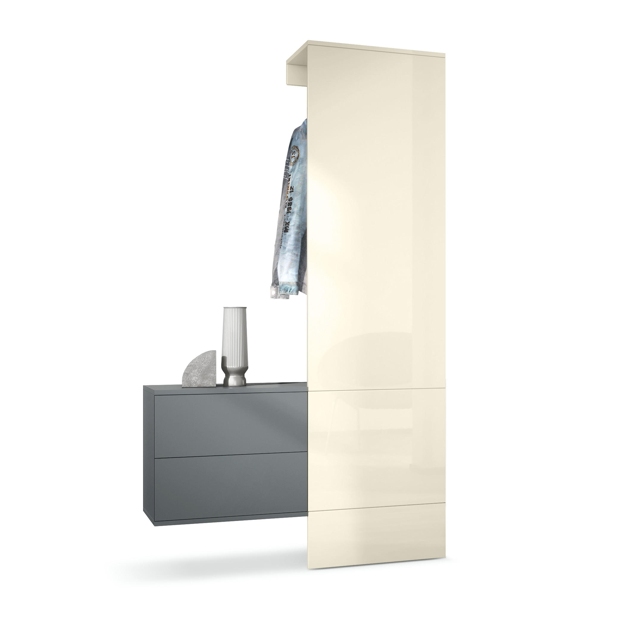 GARDEROBE Carlton Paneel in Creme Hochglanz - Creme, Holzwerkstoff (105/193/35cm) - Vladon