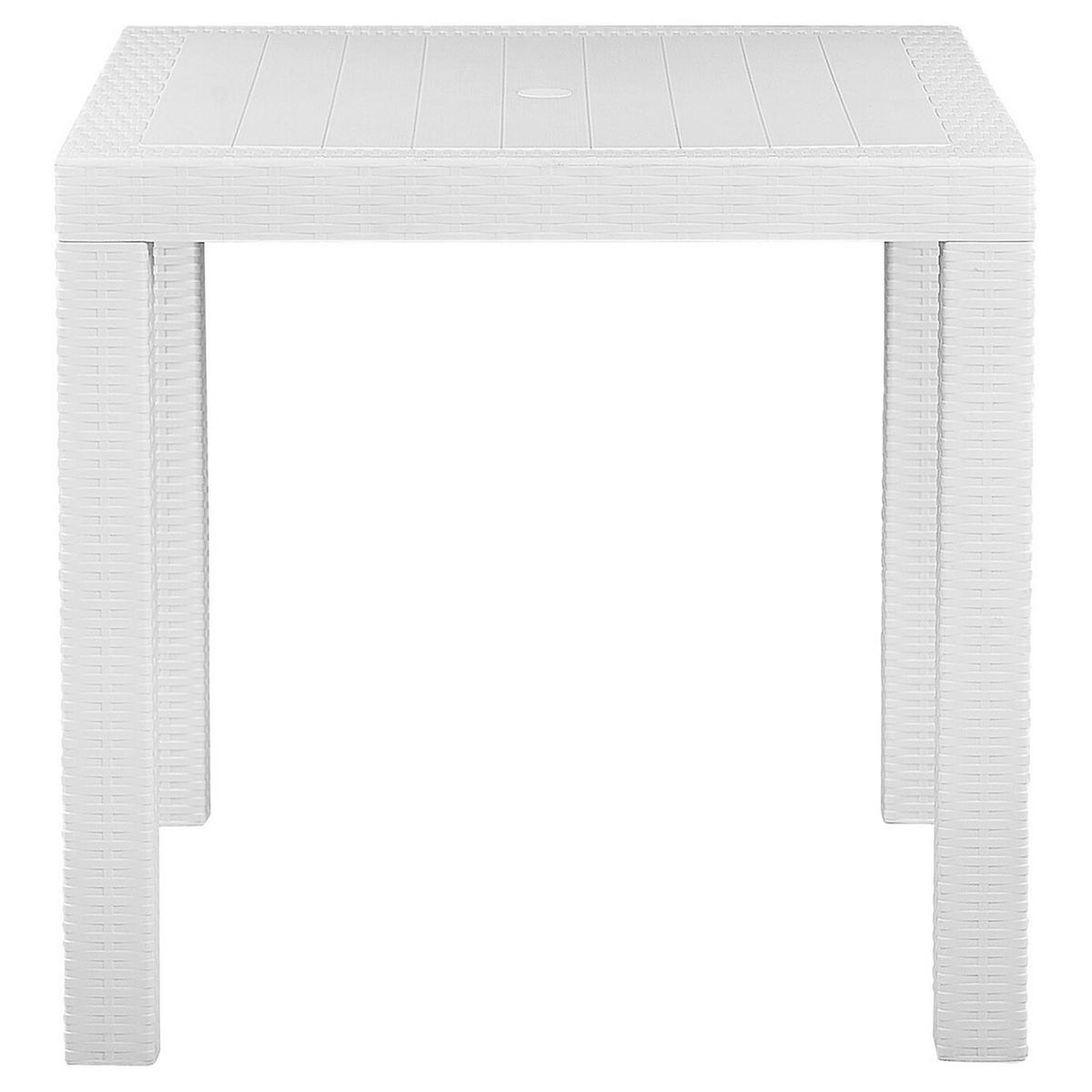 GARTENTISCH Rattanoptik weiß 80/80 cm Fossano - Weiß, Kunststoff (80/80/76cm) - Beliani