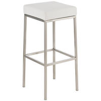 BARHOCKER Lederlook Weiß - Edelstahlfarben/Weiß, Textil/Metall (37/85/37cm) - CLP
