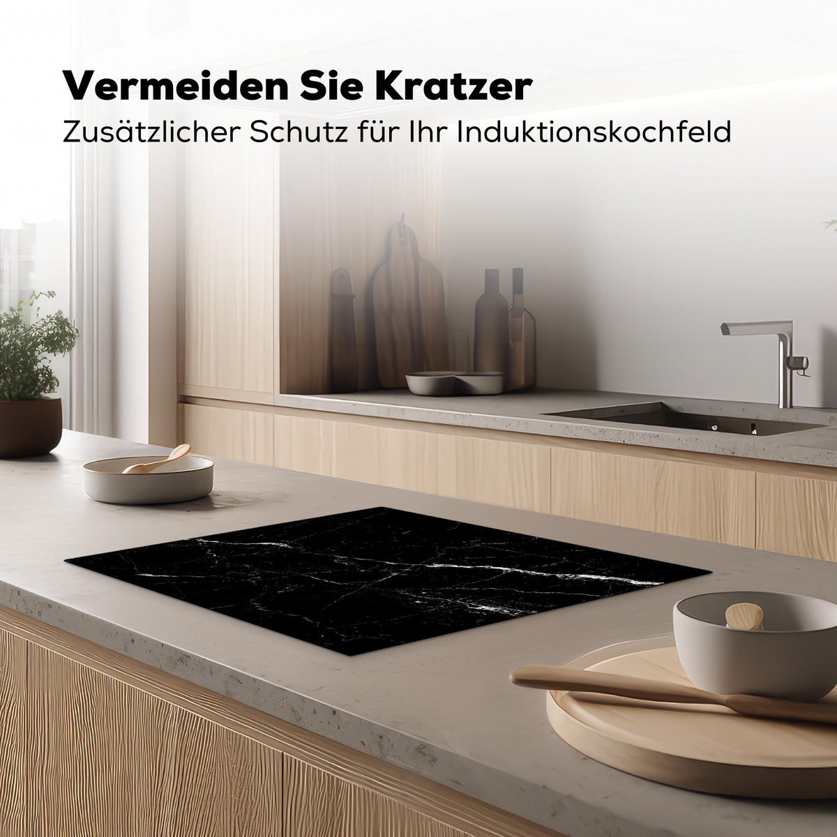 HERDABDECKPLATTE Marmoroptik - Schwarz - Luxus 65x52 cm - Grau, Kunststoff (65/52/0.2cm) - MuchoWow