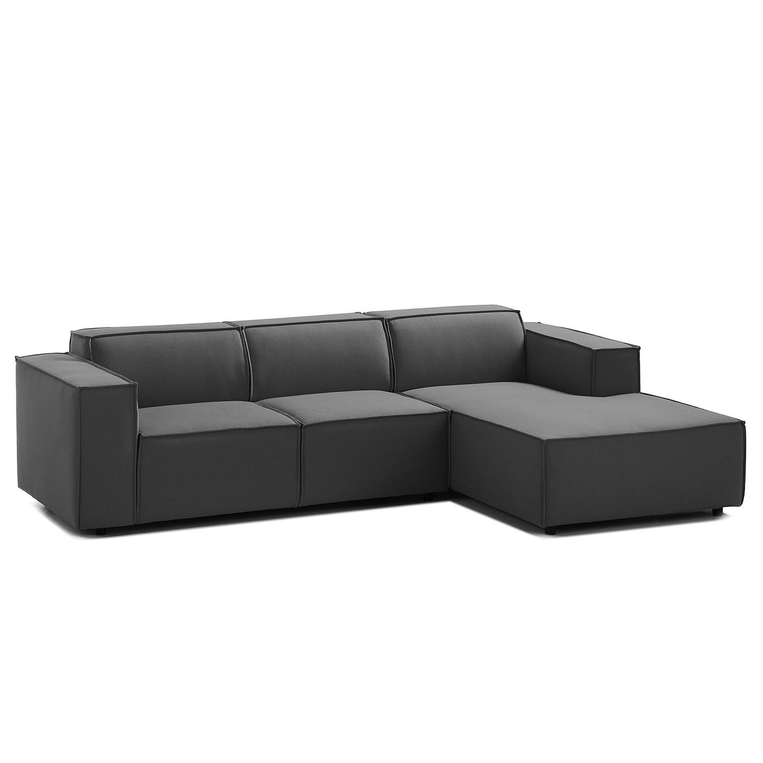 ECKSOFA mit Longchair - Anthrazit/Schwarz, Kunststoff/Textil (260/177cm) - home24