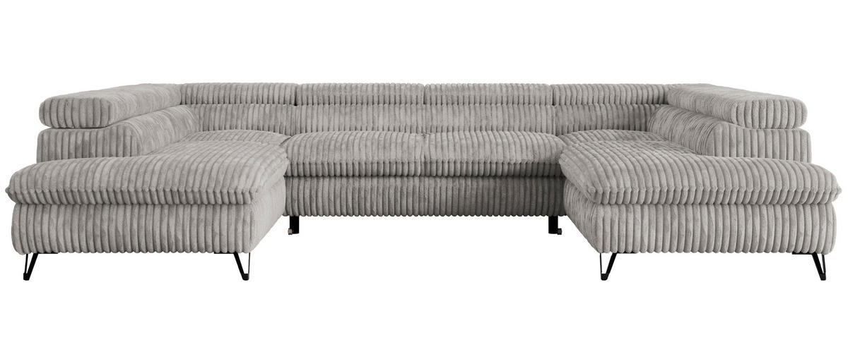 WOHNLANDSCHAFT PETER U Cord Grau - Schwarz/Grau, Textil/Metall (346/76/208cm) - MKS
