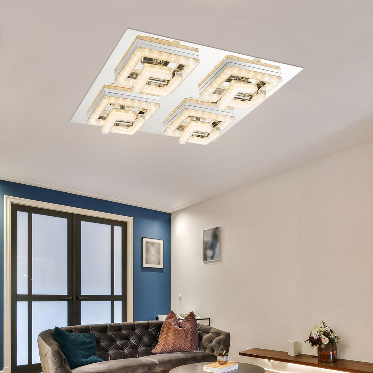 LED DECKENLEUCHTE RENLY Chrom Klar - Silberfarben, Metall (48/48/9cm) - Globo Lighting