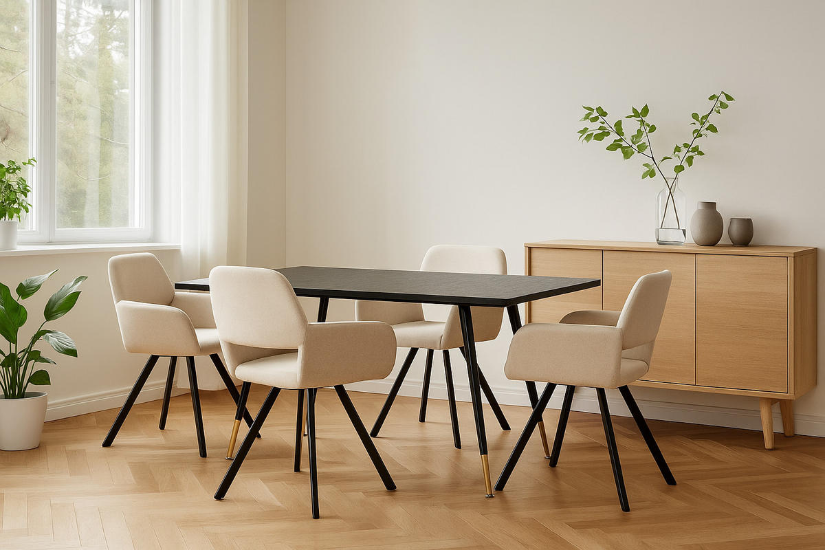 ESSZIMMER SET aus ausziehbarem Tisch und mit 4 drehbaren Stühlen - Beige/Schwarz, Holzwerkstoff/Metall (80/75/160cm) - Urban Meuble