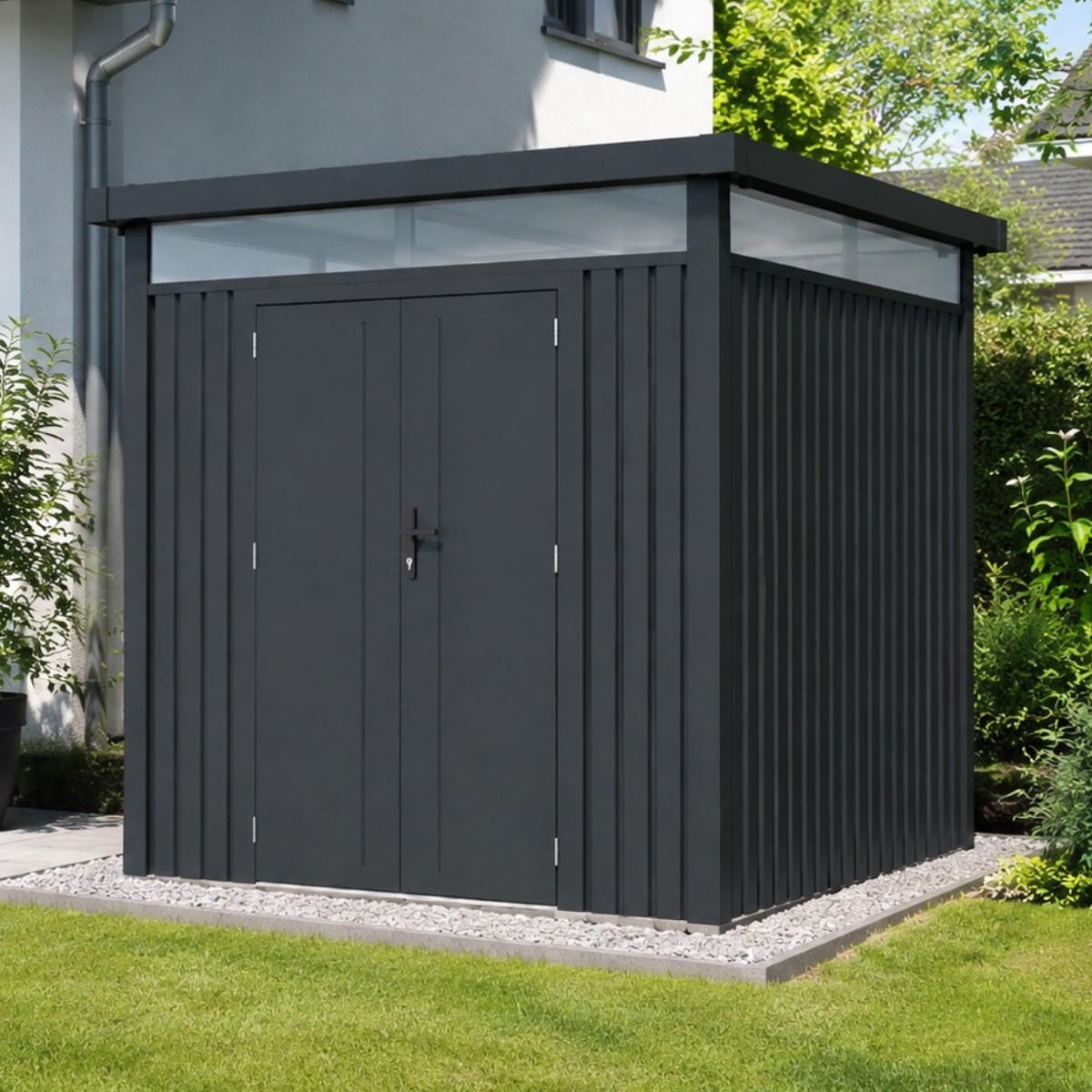GERÄTEHAUS TOM Dunkelgrau mit Doppeltür und Schließzylinder 230/230/222 cm - Grau, Kunststoff (80/175/120cm) - Plats Outdoor solution