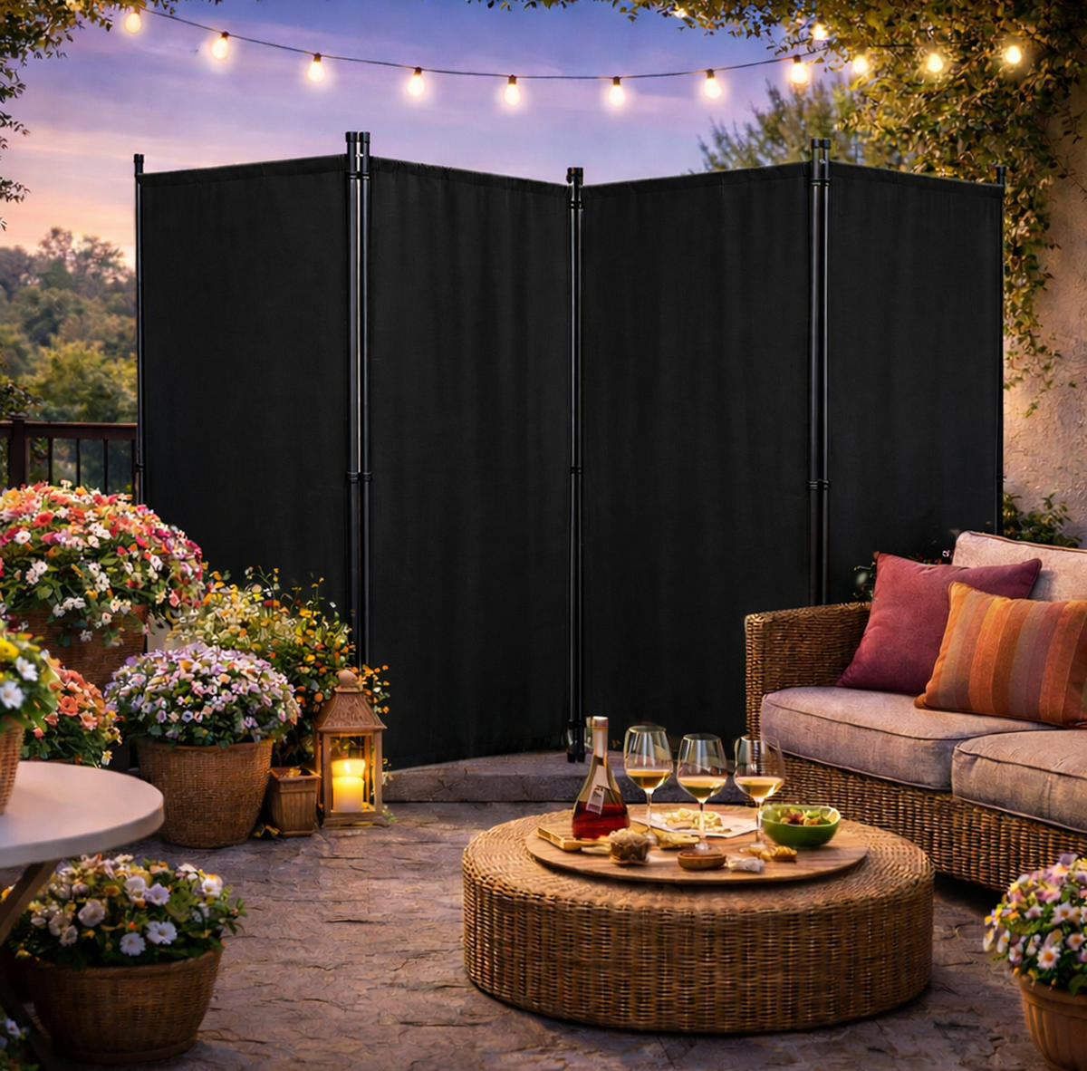 PARAVENT 4-tlg. 220x165 cm Schwarz - Schwarz, Metall (220/170cm) - QUICK STAR