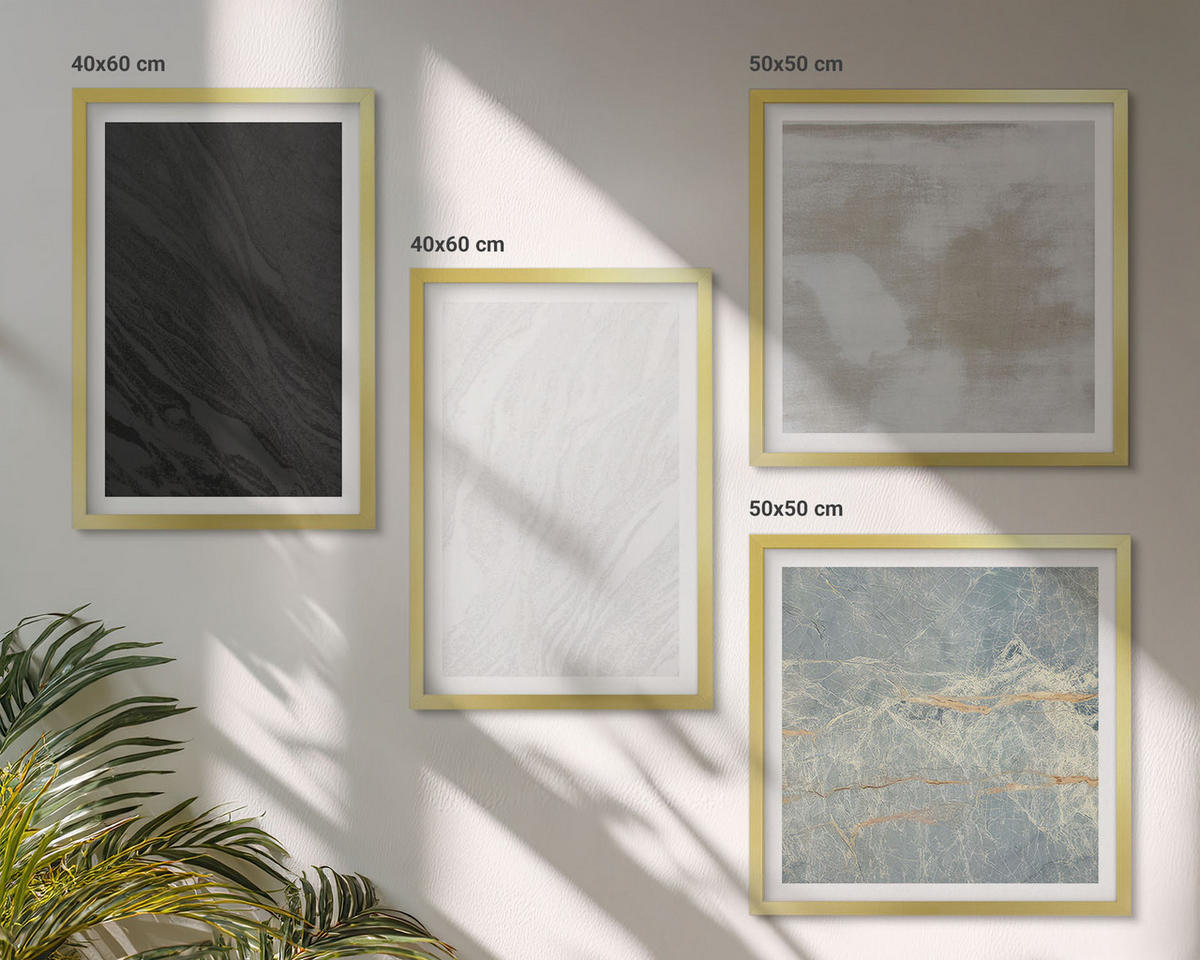 WANDBILDER 4er Set - 50x50 cm & 40x60 cm Goldrahmen - Steintexturen - Goldfarben, Kunststoff (50/50cm) - ArtPrintCave