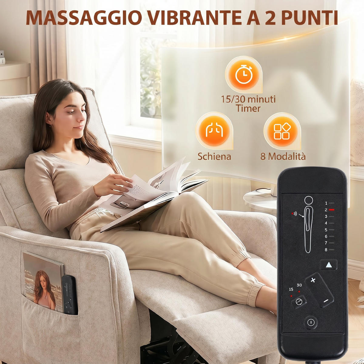 MASSAGESESSEL,MANUELL verstellbar Leinenoptik Fernbedienung,creme - Creme, Textil (69/104/93cm) - Vallsero