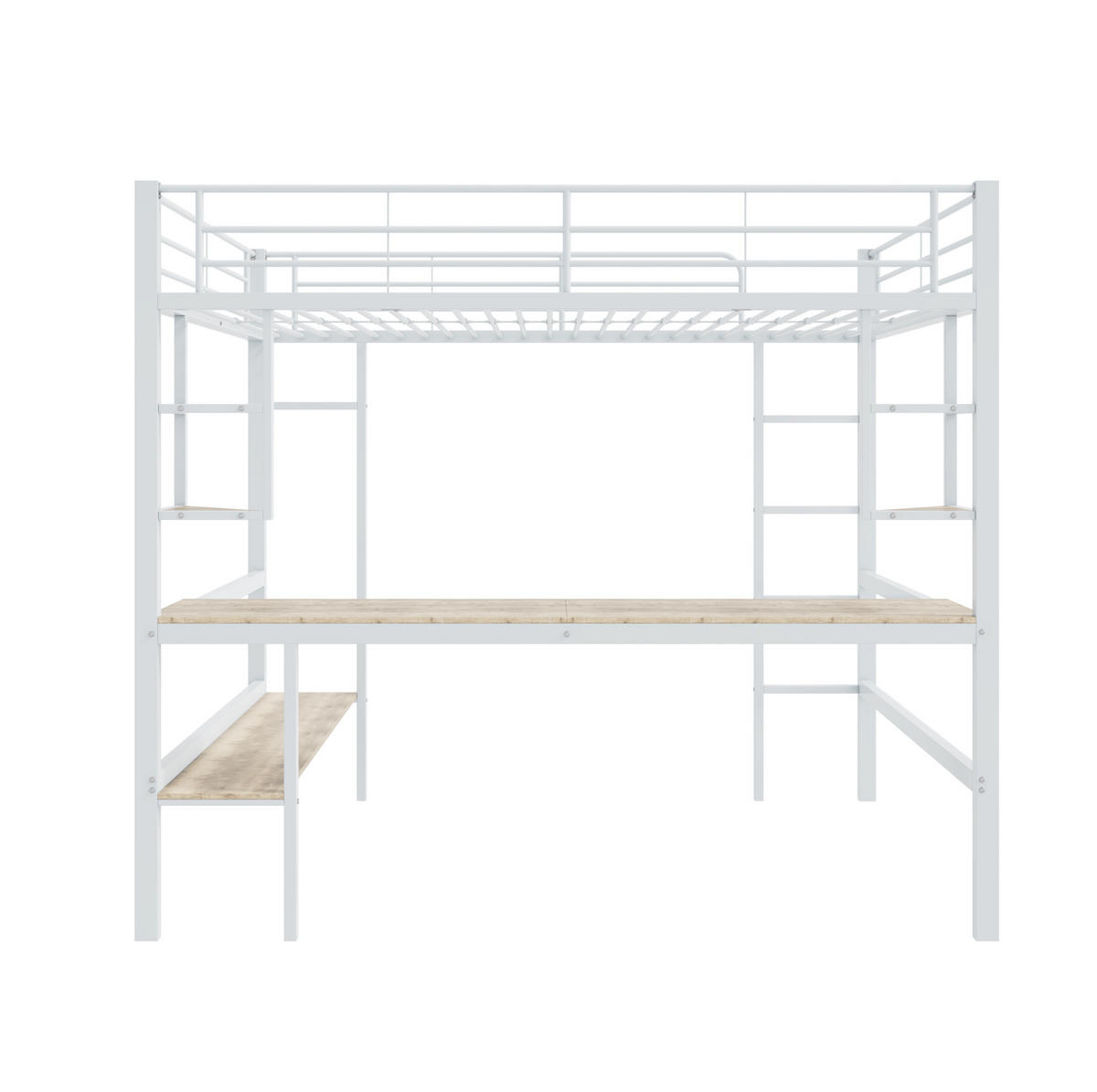 HOCHBETT 140/200 cm aus Metall mit Schreibtisch und Regalen Weiß - Weiß, Metall (140/200cm) - Modenvie