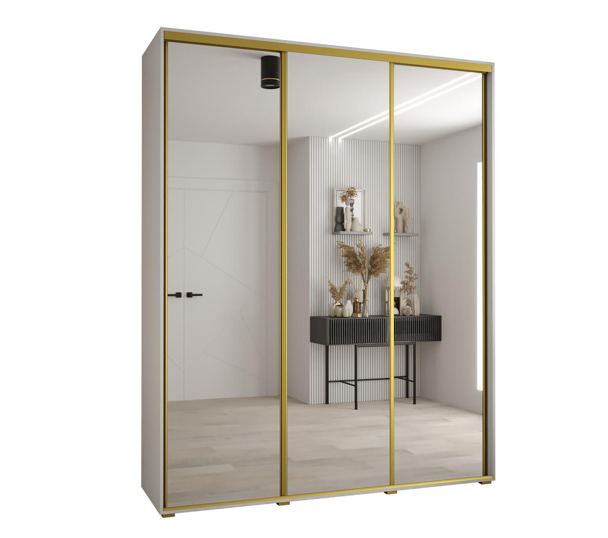 SCHWEBETÜRENSCHRANK 235,2/200/60 3-türig - Goldfarben/Weiß, Holz/Metall (200/235/60cm) - Abiks Möbel