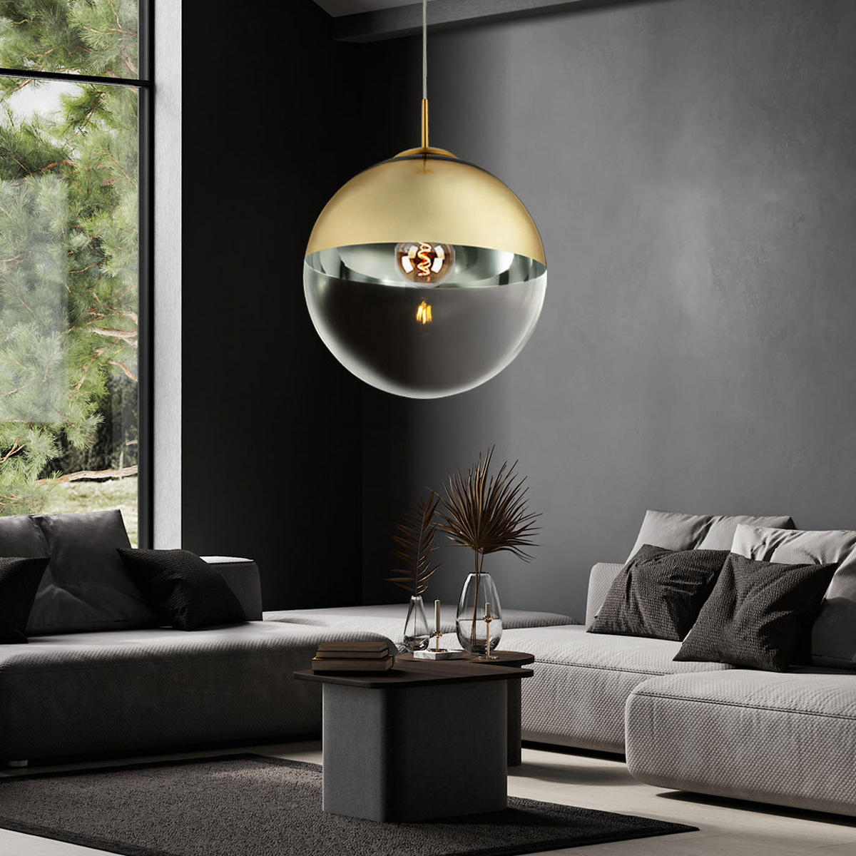 HÄNGELEUCHTE VARUS transparent Glas goldfarben - Goldfarben, Glas (33/33/120cm) - Globo Lighting