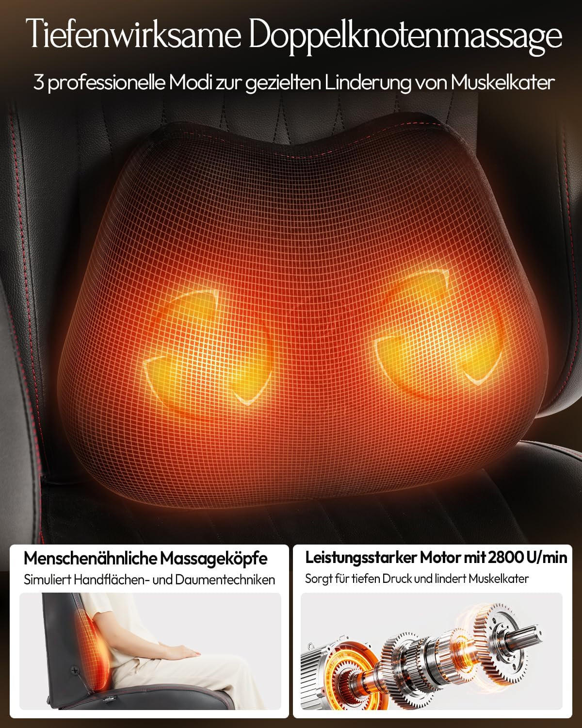 GAMING Stuhl mit Massagefunktion & Lendenwirbelstütze & Nackenstütze - Schwarz, Leder (56/123/70cm)