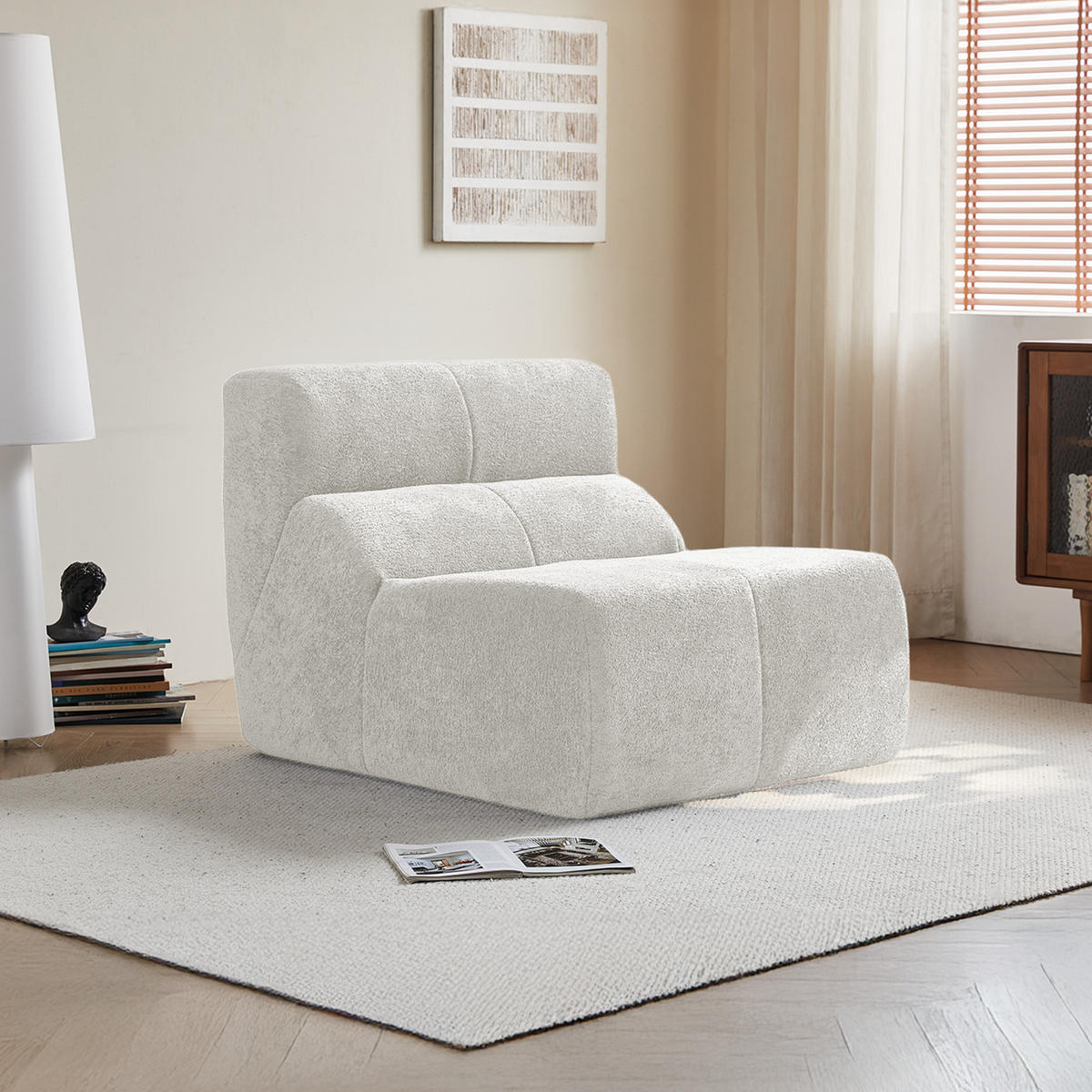 SESSEL Samt mit ergonomischer Form 94/110/79 cm Weiß - Weiß, Textil (110/79/94cm) - Redom