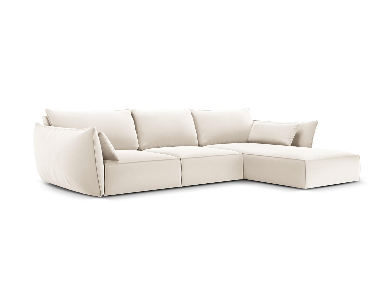ECKSOFA rechts Kaelle aus Samt leichtes beige 4 Sitzplätze - Creme, Textil (171/308cm) - Micadoni