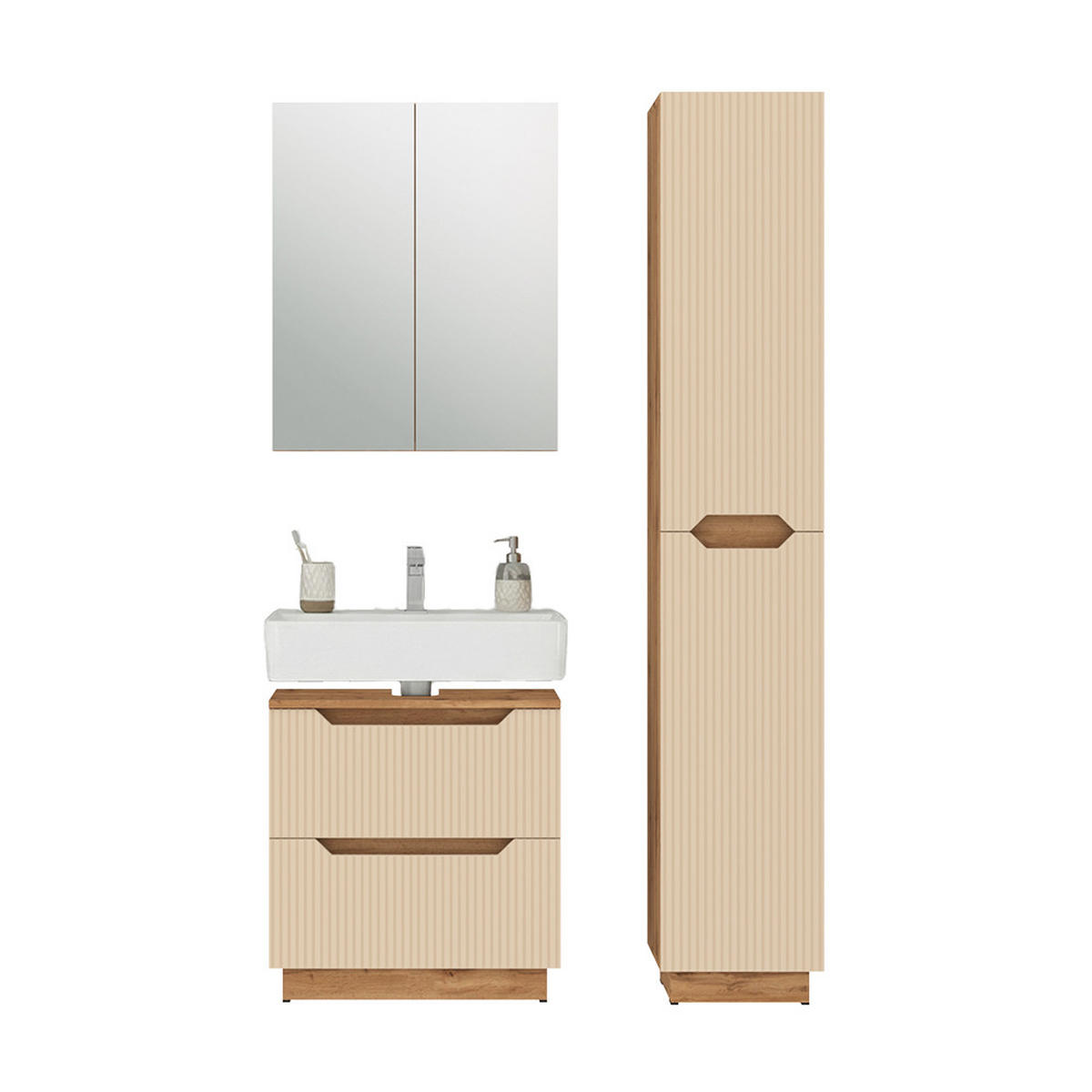 KOUPELNOVÝ NÁBYTEK Lotta Dubový/kašmírový pruhovaný - kašmírová/barva dubu, kompozitní dřevo (59.8/62.5/32cm) - Vicco