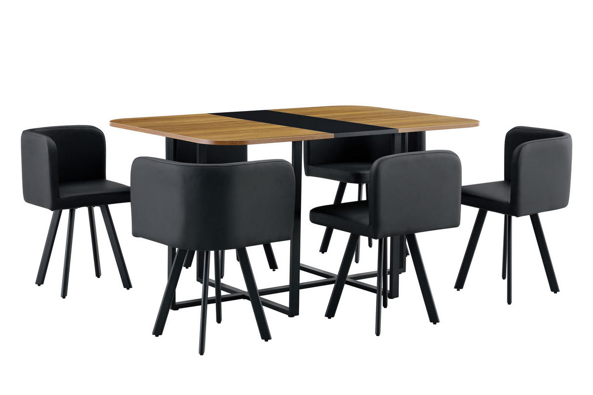 ESSGRUPPE DE-39496 ausziehbar, mit 4 Stühlen und Metallgestell Schwarz - Schwarz, Holzwerkstoff (150/79/100cm) - ComfortXL